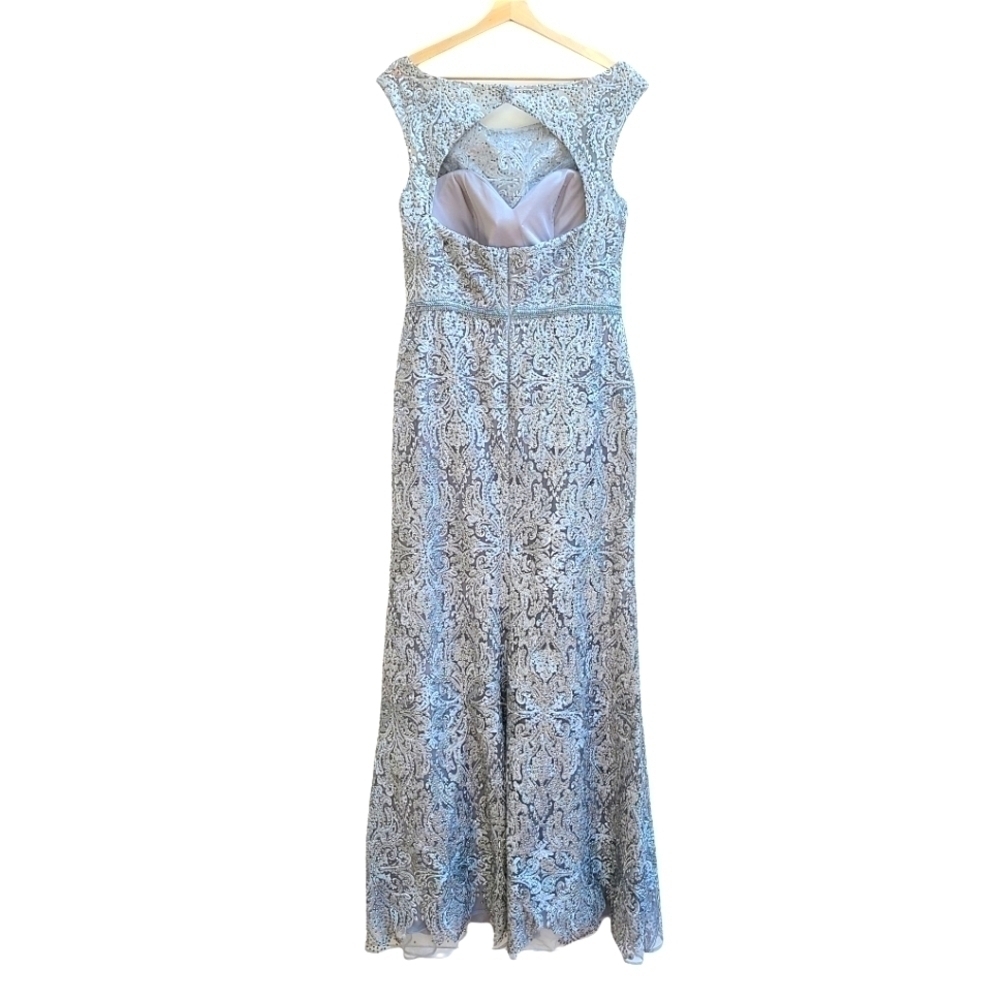 Cameron Blake Textured Silver Formal Gown, Size Medium - Picture 2 of 10